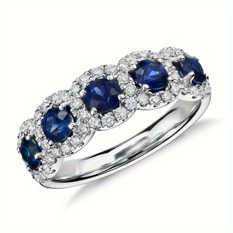 Copper Promise Ring with Synthetic Sapphire and CZ Size 6-11